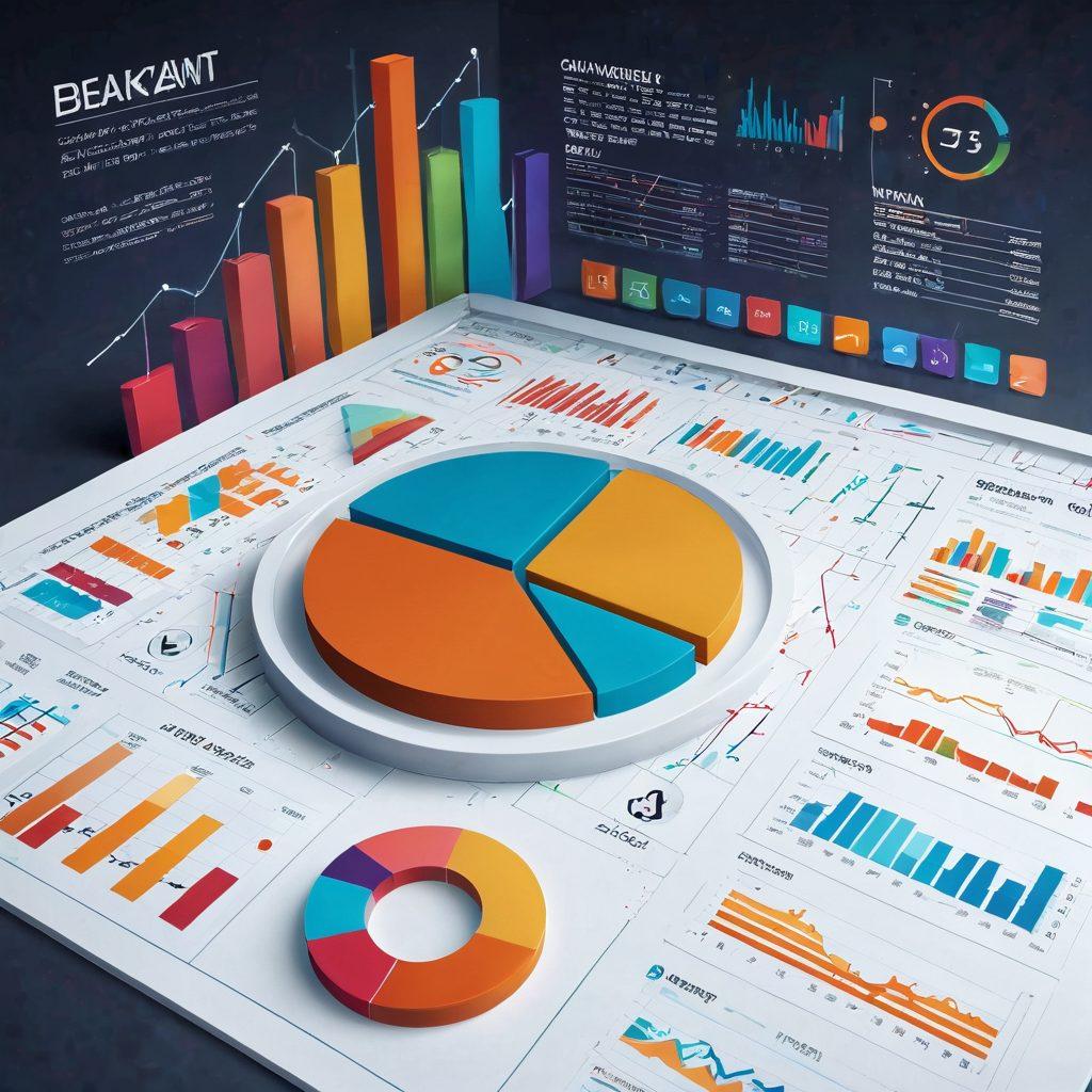 A dynamic, multi-layered infographic showcasing various market trends using colorful data visualizations like line graphs, pie charts, and bar graphs. Include elements like a stock market ticker, magnifying glass emphasizing key data points, and a background depicting financial district skyline. The color palette should be vibrant and engaging, drawing the viewer's eye to important details. futuristic style. vibrant colors. clean lines.